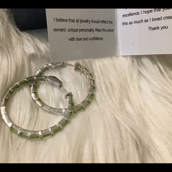 NEW RARE Victoria Weick Large Bagette NATURAL Gemstone Hoop Earrings - Picture 8 of 11